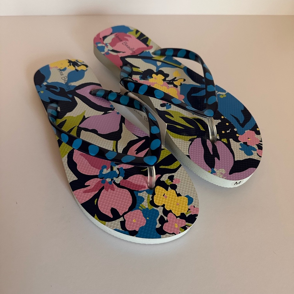 Vera Bradley Marian Floral Flip Flops Blue Pink Sandals Size M